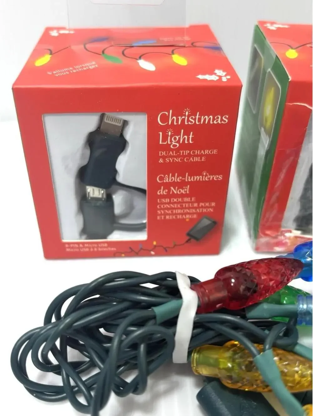 Dual-Tip Charge Sync Cable Christmas Lights Glow 3 Sets USB Phone Charger NEW